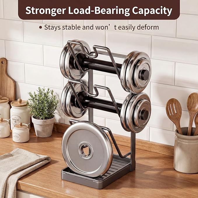 2 Pack Pot Lid Organizer Rack 6-Tier Pot Lid Holder While Cooking Carbon Steel Kitchen Cover Storage Rack Multifunctional Stand for Countertop Stove Top Cabinet Shelf Spoon