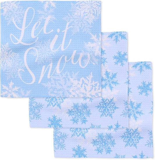 Holiday Kitchen Dish Cloths - Quick Dry Dishcloths for Kitchen - Premium Dish Rags with Geoweave - 3-Pack Set - Snow Frostin