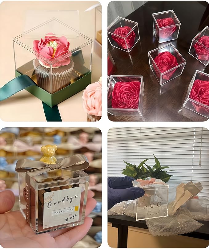8pcs Acrylic Box, Small Acrylic Boxes with Lids, Small Storage Containers,Plastic Box for Gift, Mini Figures, Jewelry, Candy, and Cases for Collectibles 3.94/3.15in