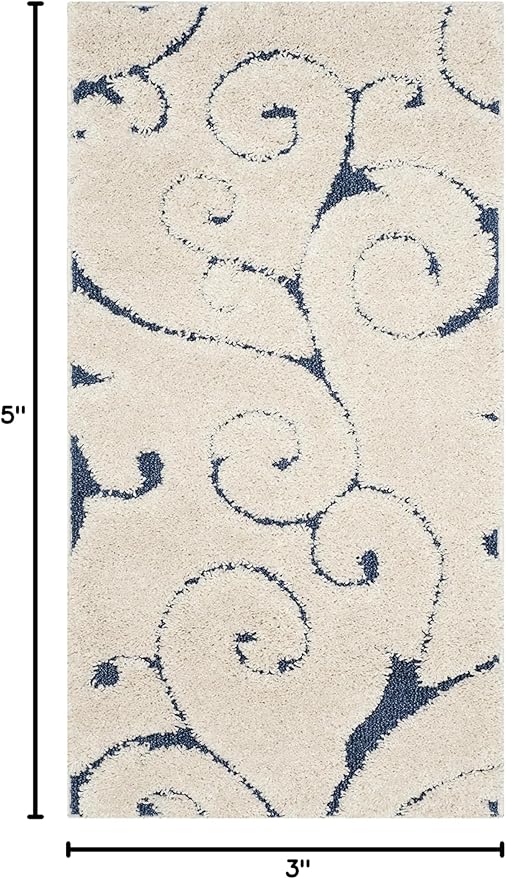 SAFAVIEH Florida Shag Collection Accent Rug - 2'3" x 5', Cream & Blue, Scroll Design, Non-Shedding & Easy Care, High-Low Plush Pile, Ideal for Bedroom, Foyer, Hallway (SG455-1165)