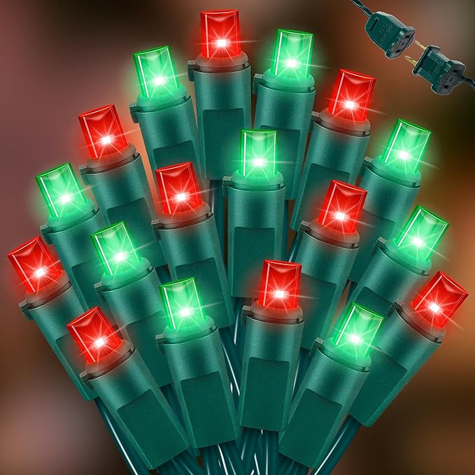 LAMPHOME Red Green Christmas Lights, Christmas Decorative Mini Lights,100LED 21.6FT Indoor Christmas Tree Lights, Outdoor Fairy Starry String Lights Plug in for Tree House Yard Outside Xmas Decor