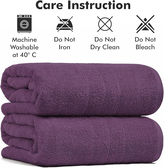 Bath Sheets – Extra Large Bathroom Sheet Set – Pack of 2 Jumbo Towels Dark Purple (71x35in) – 100% Cotton Soft Quick Dry Large Bath Towels for Adults Hotel Spa Bathroom Use