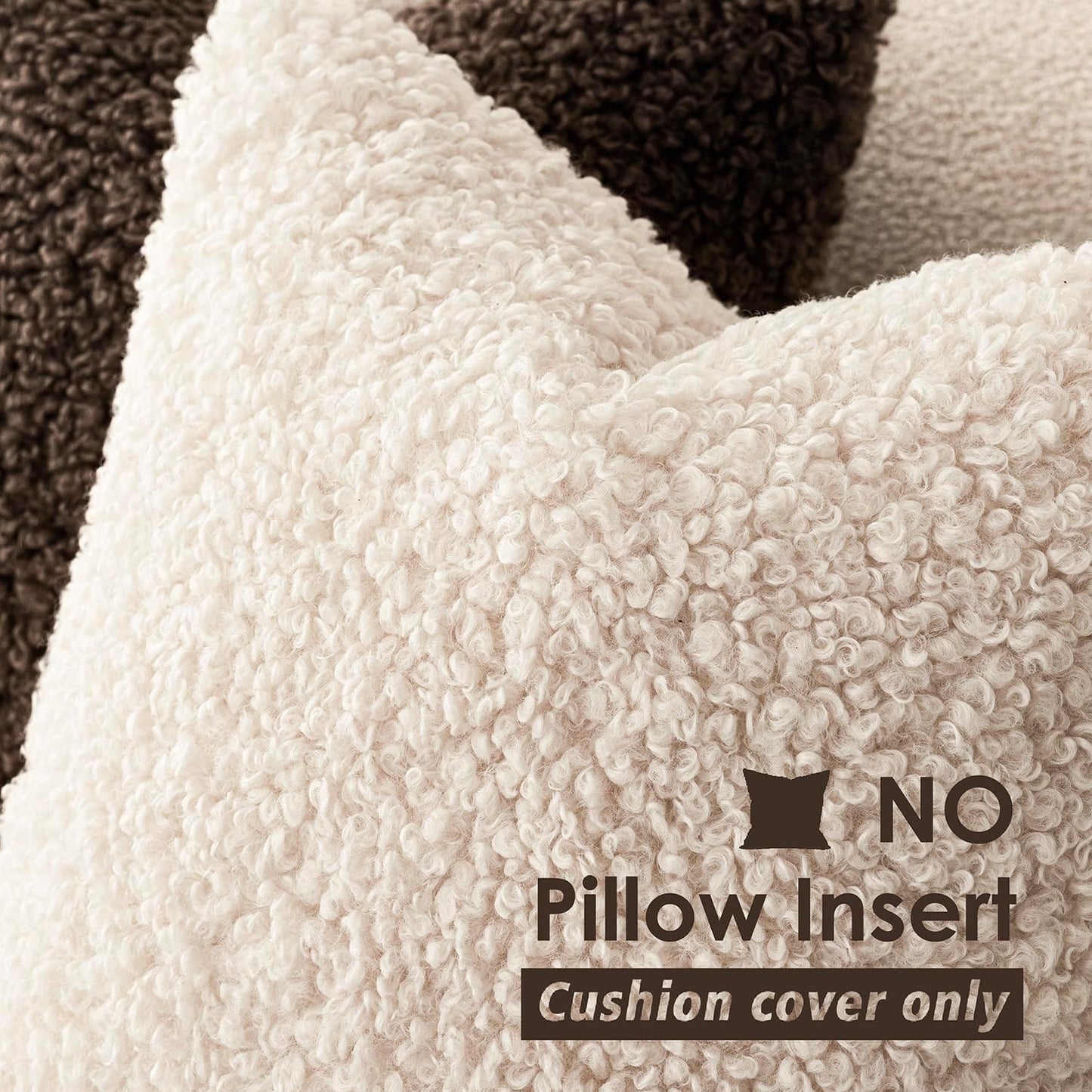 Foindtower Set of 2 Curly Teddy Wool Pillow Covers Decorative Boucle Textured Lumbar Throw Pillow Faux Fur Sherpa Pillowcases Sheepskin Fuzzy Cushion Case for Sofa Bedroom Car 12"x20" Cream Beige