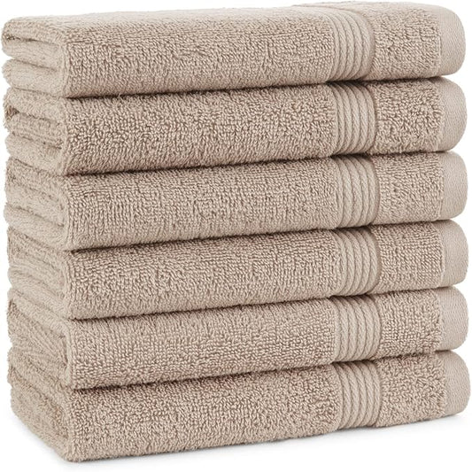 Arkwright Solid Hand Towels, Pack of 6, 100% Cotton 600 GSM Soft Absorbent Guest Bathroom Towels for Hotel, Spa or Vacation Rental, 28 x 16 in, Latte Beige