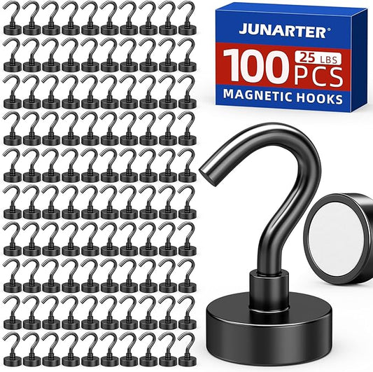 100 Pack Magnetic Hooks, 25lbs Magnet Hooks for Cruise Cabins, Black Strong Magnetic Hooks Heavy Duty, Magnets with Hooks, Metal Magnetic Hook for Hanging, Hook Magnets for Home Decor