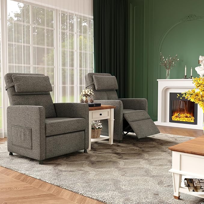 GarveeHome Electric Recliner Chair Living Room Chairs Adjustable Power Reclining Sofa Lazy Chair with Massage & Heat & Lumbar Support & Side Pockets & USB Port(Brown)