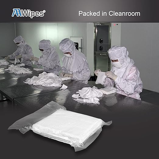 AAwipes Knitted Microfiber Cleanroom Wipers 9"x9" (Bag of 100 Pcs, 180gsm) Superfine Polyester-Polyamide Lint Free Cloths for Fiber Optics, Ultrasonically Sealed Edge, Class 100 Cloths (MF18009)