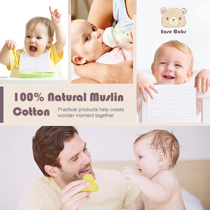 Muslin Burp Cloths Large 100% Cotton Hand Washcloths for Boys & Girls, Baby Essentials Extra Absorbent and Soft Burping Rags for Newborn Registry (White, 12-Pack, 20" X10")