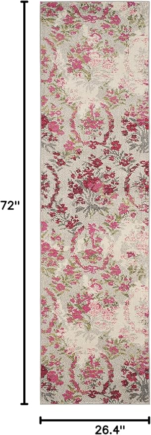 SAFAVIEH Monaco Collection Runner Rug - 2'2" x 6', Ivory & Pink, Floral Design, Non-Shedding & Easy Care, Ideal for High Traffic Areas in Living Room, Bedroom (MNC205R)