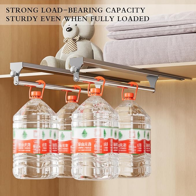 2 Pack Pull Out Closet Rod, 13.7inch Heavy Duty Pants Rack, Adjustable Clothes Hanger Rail, Space Aluminum Valet Rod, Top Mounted Wardrobe Clothes Organizer, Closet Storage for Trousers Coats Gray