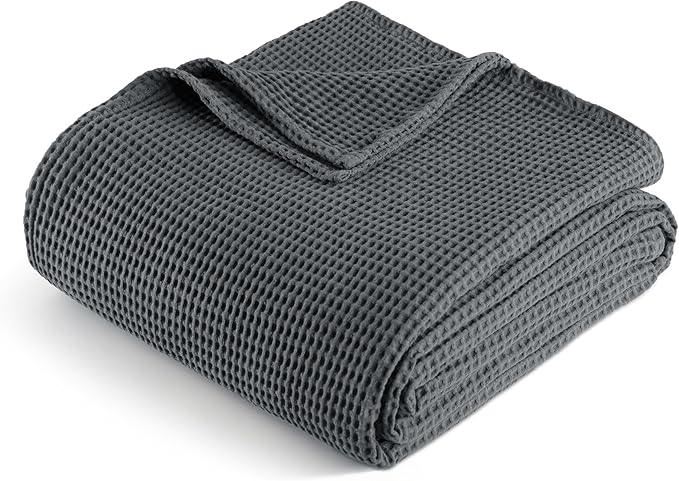 Exclusivo Mezcla 100% Cotton Waffle Weave Throw Blanket, Soft, Lightweight and Breathable Muslin Gauze Blanket for Couch, Sofa, All Season, 50"x70", Dark Grey