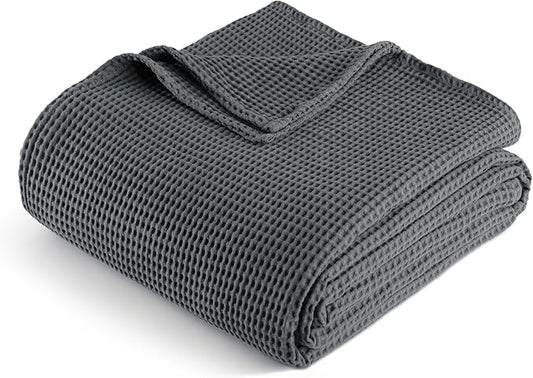 Exclusivo Mezcla 100% Cotton Waffle Weave Throw Blanket, Soft, Lightweight and Breathable Muslin Gauze Blanket for Couch, Sofa, All Season, 50"x70", Dark Grey