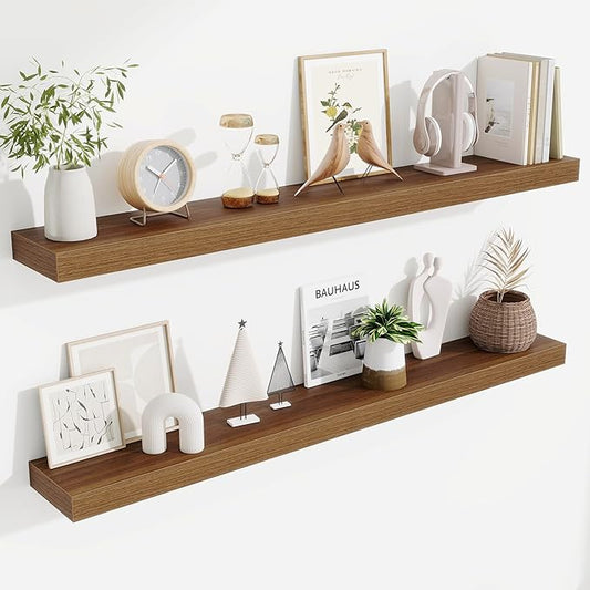 Fun Memories Floating Shelves 48 Inch, Extra Large Wood Shelf Set of 2, Hanging Wall Shelves for Bathroom, Living Room, Kitchen, Bedroom, Walnut