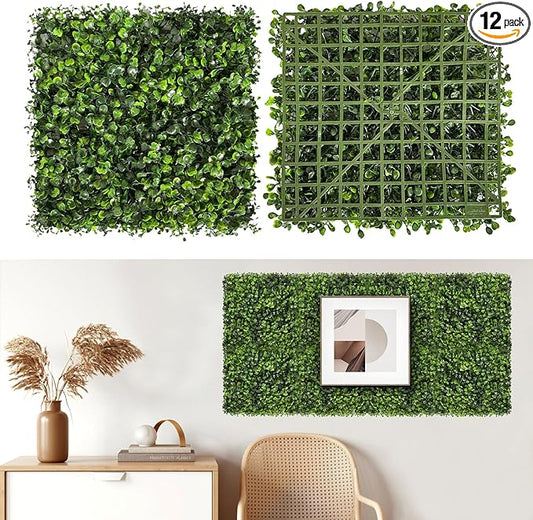 Artificial Grass Wall Panels, 12 PCS 10"x10" Boxwood Hedge Wall Panels with 100 Zip Ties, Boxwood Panels Backdrop for Outdoor Indoor Decorative Garden Fences Backyard Patio Privacy Hedge
