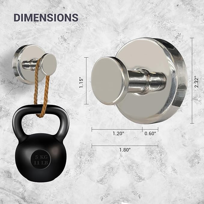 Suction Cup Hooks for Shower - 2 Pack, Chrome - Stainless Steel, Strong Suction, No Drill, Removable Hanger, Tile Bathroom Kitchen Wall, Glass Door, Mirror Hook Hanging Robe, Towel Holder