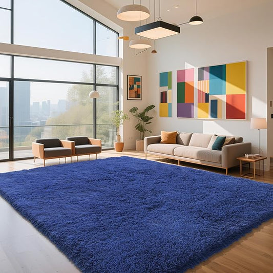 Blue Fluffy Rug Shaggy Area Rug, 8x10 Area Rugs for Girls Bedroom, Big Soft Shaggy Bedside Non-Slip Plush Dorm Nursery Kids Carpet Home Decor Aesthetic