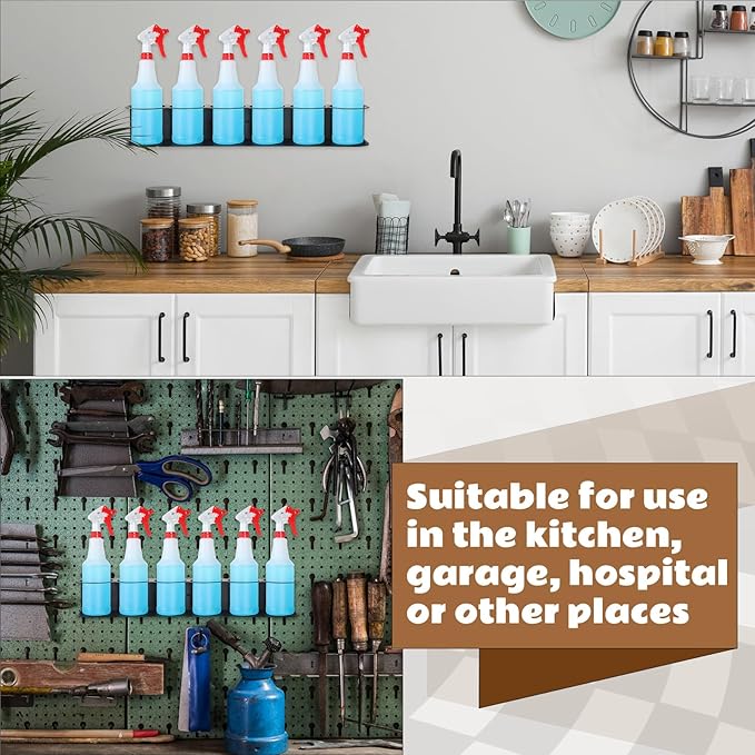 2 Pcs 6 Holes All Purpose Steel Spray Bottle Holder Heavy Duty Can Holder Rack Organizer Easy Install Wall Mount Paint Spray Bottle Organizer Storage Rack for Garage Home Workspace(Black)