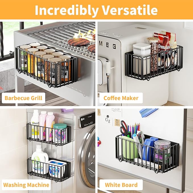 2 Pack Heavy-Duty Magnetic Basket for Fridge, 10lbs Capacity, Foldable Organizer Basket with 4.3" Enhanced Height for Large Bottles or Heavy Items, Spices, Kitchen(2 Pack)