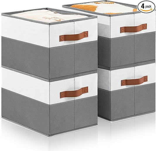 4 Pack Large Storage Bins with Handle,Collapsible Storage Basket for Shelves,Fabric Closet Organizer for Organizing Clothes Blanket,Decorative Dorm Organizers and Storage
