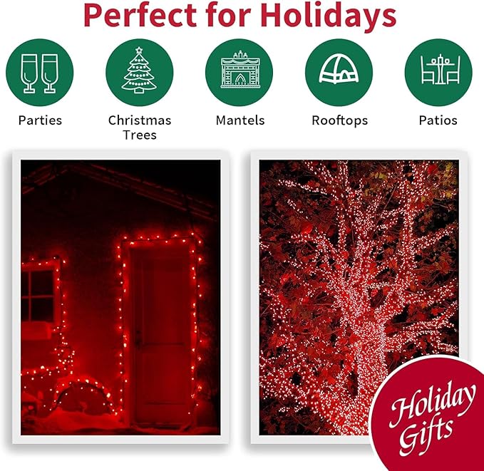 LAMPHOME 60LED Red Valentine Lights, Valentine Room Lights Green Wire, Connectable Plug in red Christmas String Light Indoor Outdoor for Christmas Bedroom Valentines Day Party