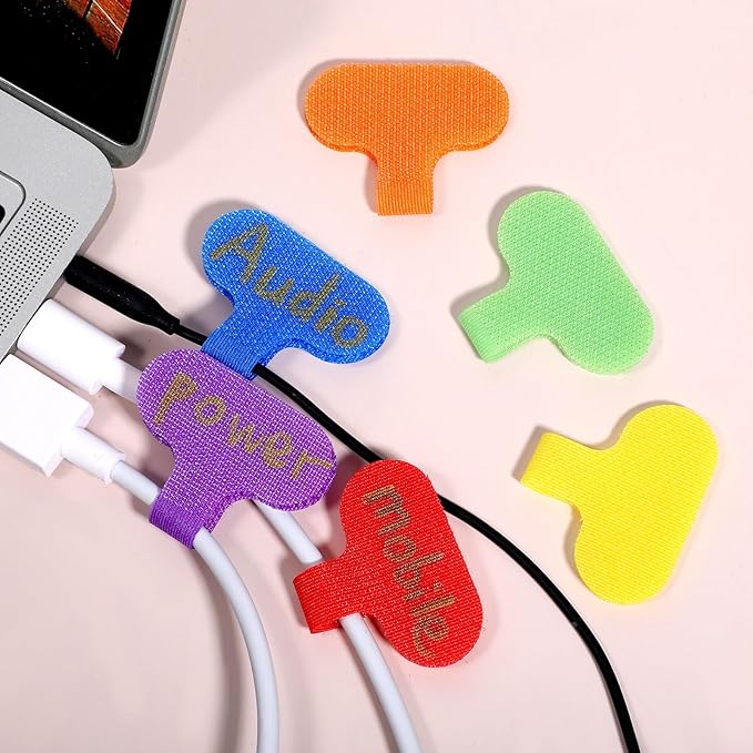 56Pcs Multi Color Durable Cable Lables with Writable Surface, Waterproof Wire Labels Self-Adhesive Nylon Wrap-It CableLabel for Electronics,Industrial Cable Management(1.5" x 0.63")