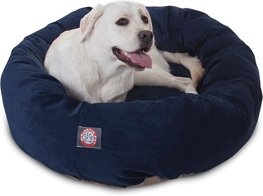 Majestic Pet Large Dog Bed, Washable Orthopedic Donut Cuddle Bed for Big Dogs, Calming Pet Bed with Bolster Support,Micro-Velvet Villa Navy Blue 40x29x9 Inch
