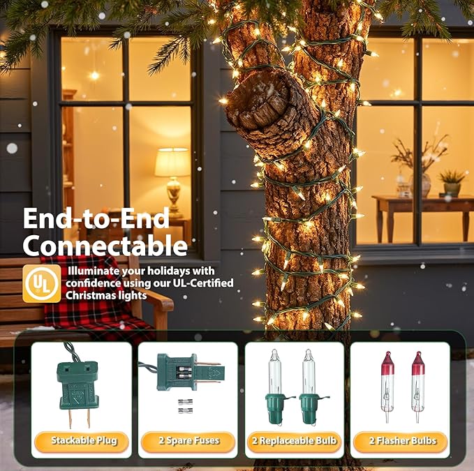 2Pack 50-Count Warm White Christmas Lights, 13FT Incandescent Mini String Lights Green Wire, UL Certified Connectable Christmas Tree Light for Indoor, Outdoor Xmas, Holiday, Home Decorations