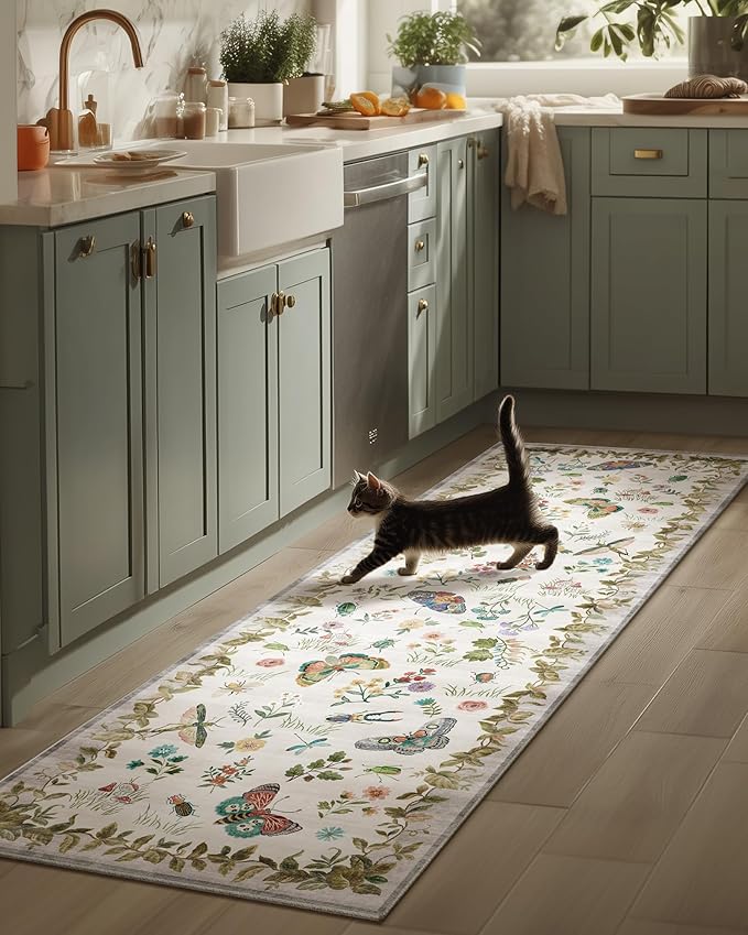 Machine Washable Kitchen Runner Rugs: 2'6"x8' Hallway Runner Stain Resistant Non Slip Low Pile Soft Carpet Runners for Hallways Indoor Entryway Kitchen Laundry Room Bedroom Bathroom Farmhouse