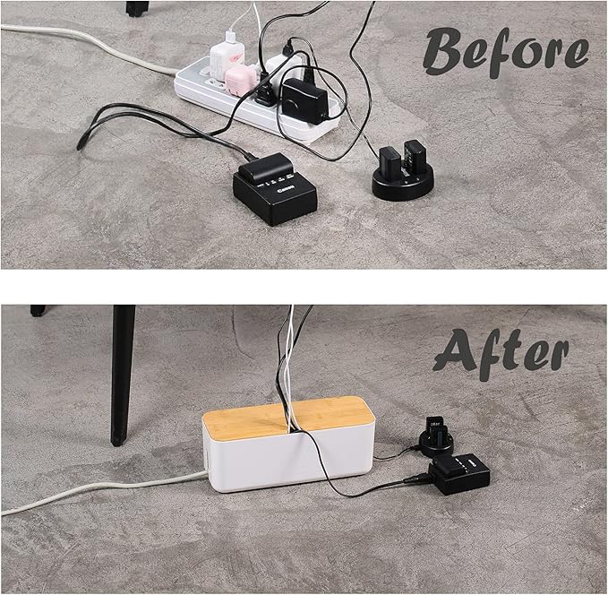 Changsuo Cable Management Box Set Cable Organizer Boxes for Extension Cord Power Stripe Surge Protector Wire Management Organizer Cover Hider for Desk Home Office Kitchen (Small & Large White)