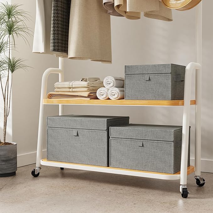 Storage Boxes with Flip Cover, Foldable Bin for Clothes, Cubes with Handles, Decorative Linen Baskets for Home, Bedroom, Closet, 13x9.1x7.9in, Grey, 4 Pack