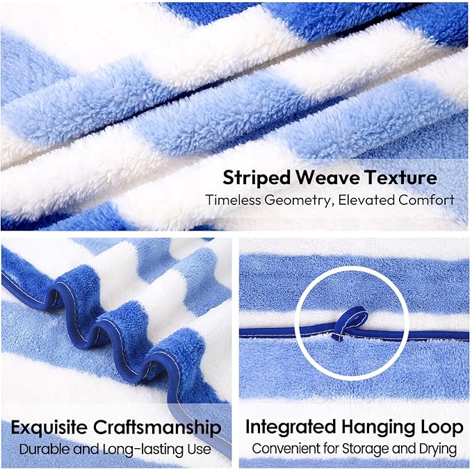 Bath Towels Set, Large Microfiber Bath Towel for Body, 2 Pack, 30" x 60", Oversized, Soft, Super Absorbent,Fast Drying, Perfect for Shower, Sauna, Gym, Sports, Fitness, Yoga, Cabana Stripe Blue