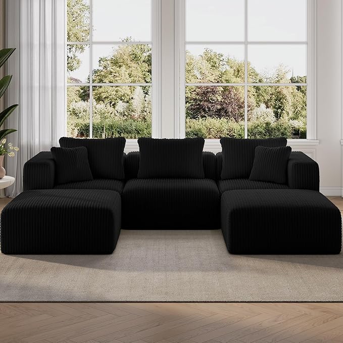 Novilla 106" Modular Sectional Sofa, Modern Cloud Sectional Couch with Smarts Coil® Support, U-Shape Boneless Couch for Living Room Apartments Bedroom, No Assembly Required (3 Seat w/ 2 Ottoman)