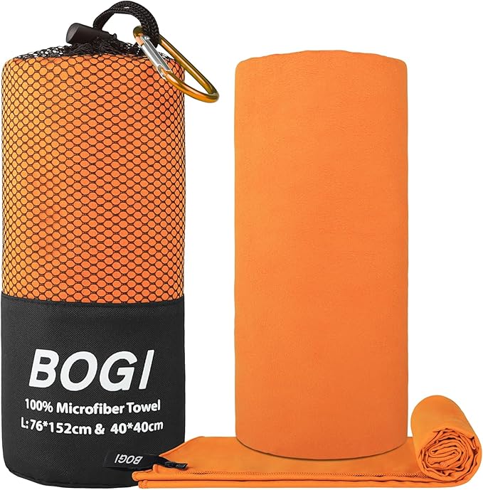 Microfiber Travel Sports Towel - Quick Dry, Soft Lightweight, Compact for Camping, Gym, Yoga, Swimming, Backpacking (L:60''x30''+16''x16'' - Orange)