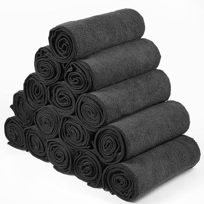 40 Pack Bleach Proof Towels Microfiber Absorbent Resistant Hair Hand Towels Bulk Quick Dry for Barber Gym Bath Spa Shaving (Black,16 x 29 Inch)