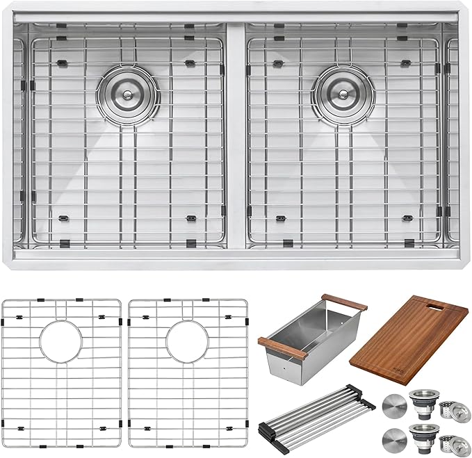 Ruvati 30-inch Workstation Ledge 50/50 Double Bowl Undermount 16 Gauge Stainless Steel Kitchen Sink - RVH8345