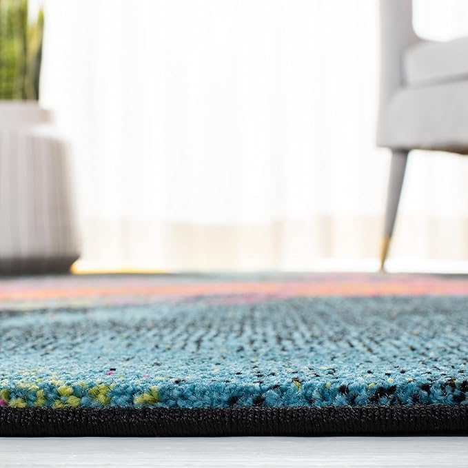 SAFAVIEH Galaxy Collection 4' x 6' Blue/Orange GAL117N Modern Abstract Non-Shedding Living Room Dining Bedroom Accent Rug
