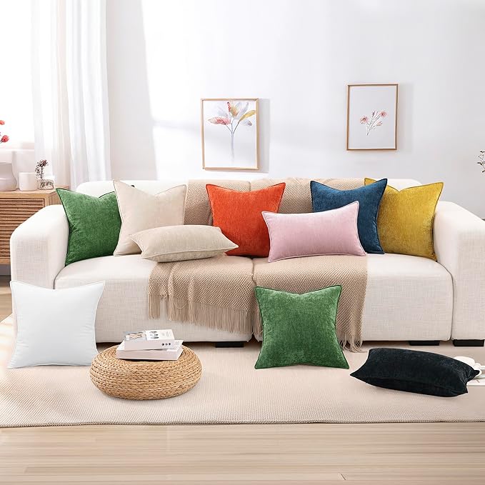 decorUhome Spring Couch Euro Sham Throw Pillow Covers 22x22 Set of 2, Decorative Soft Velvet Modern Cozy Chenille Pillow Cases with Elegant Design for Sofa Bed Living Room Home Decor, Black