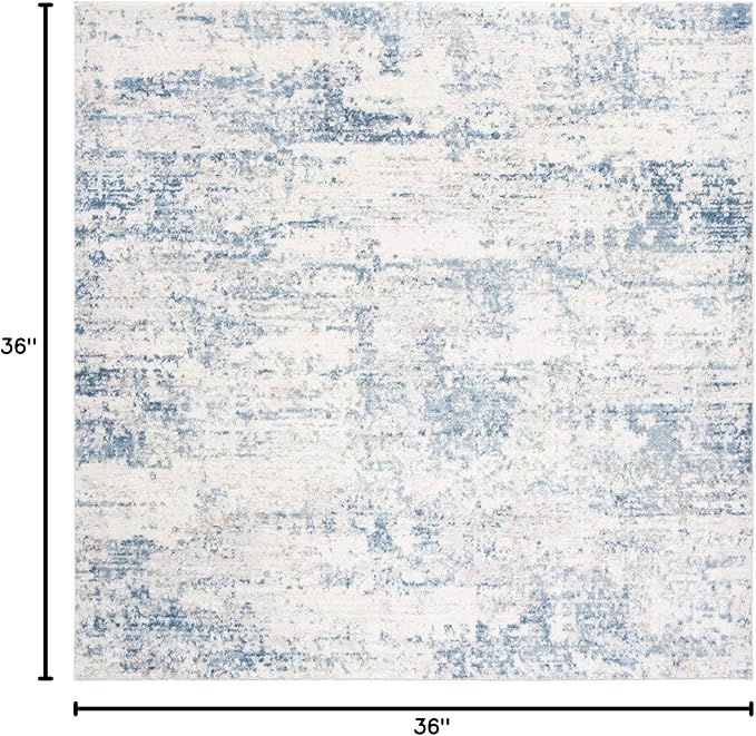 SAFAVIEH Amelia Collection Area Rug - 3' Square, Ivory & Blue, Modern Abstract Design, Non-Shedding & Easy Care, Ideal for High Traffic Areas in Living Room, Bedroom (ALA700A)