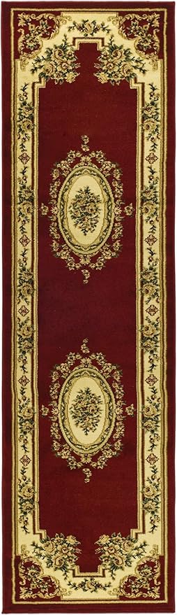 SAFAVIEH Lyndhurst Collection Runner Rug - 2'3" x 12', Red & Ivory, Traditional European Medallion Design, Non-Shedding & Easy Care, Ideal for High Traffic Areas in Living Room, Bedroom (LNH218C)