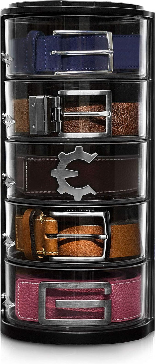 ELYPRO - Acrylic Belt Organizer, Rotating Drawer Storage for Belts, Jewelry, Makeup & Accessories – Transparent, Stackable, Wall-Mountable Design for Closet, Dresser, Vanity – Design Patent Protected