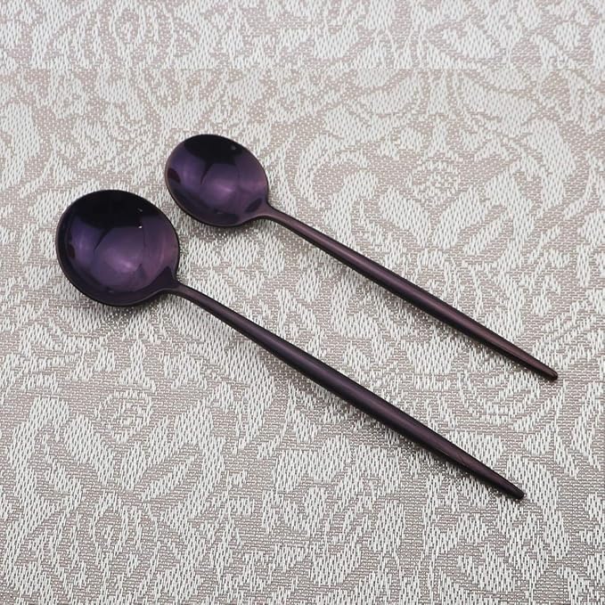 Gugrida Portable Silverware Set - 5-Piece Flatware Cutlery Set - 18/10 Stainless Steel - Mirror Polishing Purple - Travel Elegant Modern Utensils - Service for 1 Include Steak Knife Dinner Fork Spoon