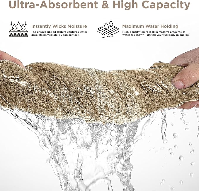 Oversized Bath Towels 8 Piece Towel Set, 2 Extra Large Bath Sheets, 2 Hand, 4 Washcloths, Luxury Soft Super Absorbent Thick Shower Towels for Bathroom, Spa & Hotel, Quick Dry, Beige