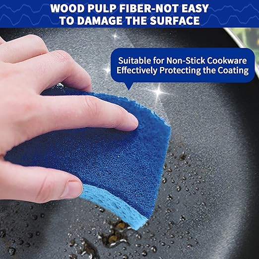 12 Pack Dish Sponge for Kitchen, Dual Sided Scrub Heavy Duty and Heavy Duty Scrub Brush with Handle, Comfort Grip Shower Scrubber for Cleaning Bathroom, Shower, Sink, Floor - Bule