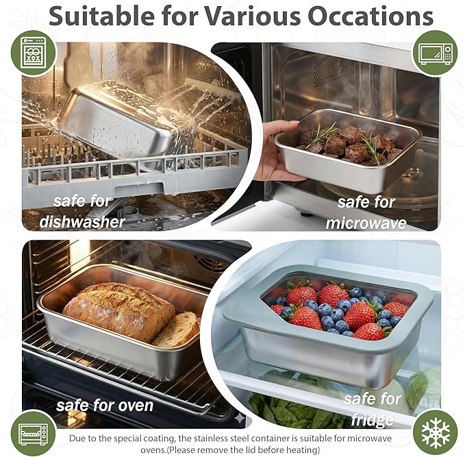 3PCS Food Storage Containers with Lids Airtight, 22/40/74oz Stainless Steel Containers Leak Proof Meal Prep Lunch Containers for Kitchen Storage, Microwave, Freezer, Dishwash Safe