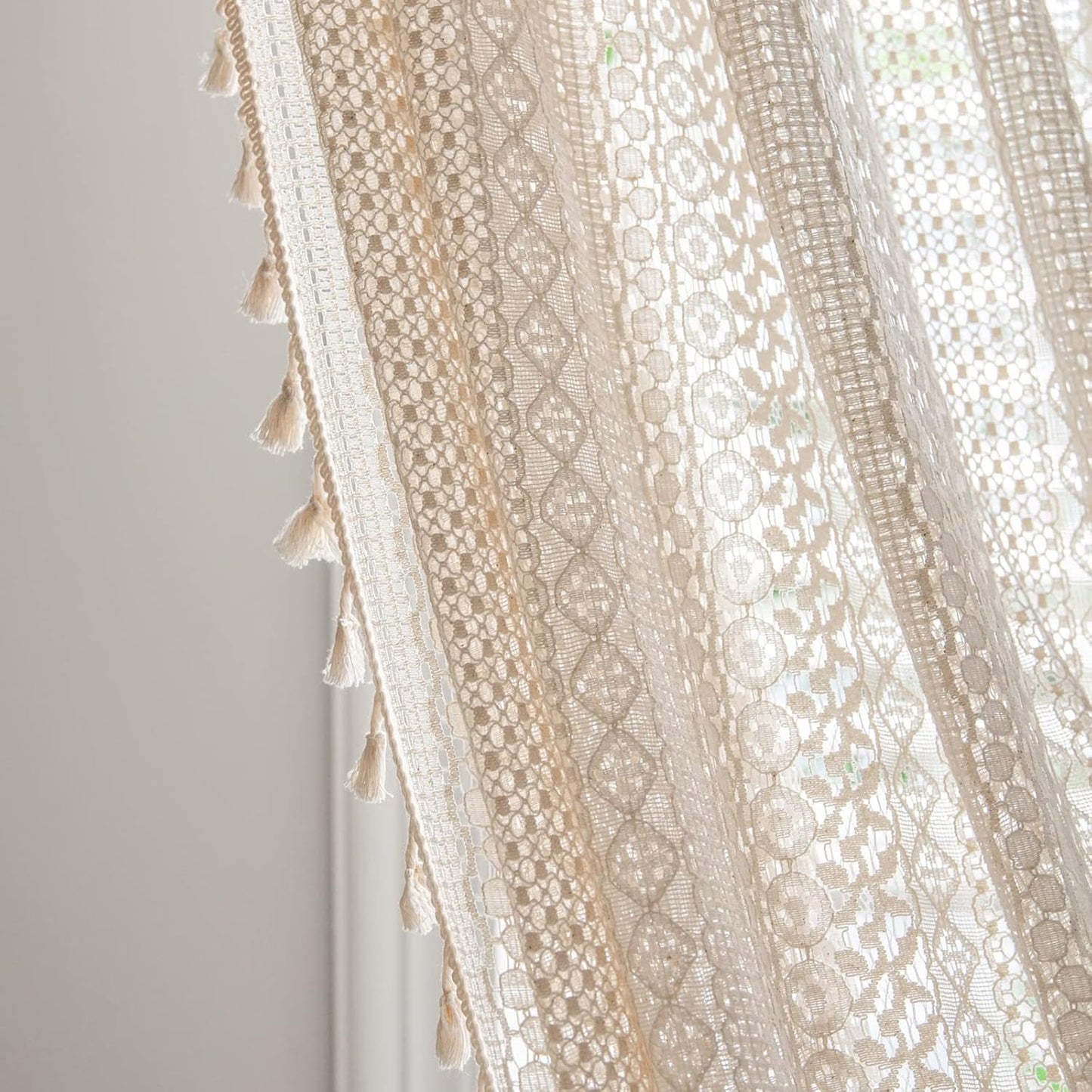 Boho Crochet Sheer Curtain — 84", Single Panel