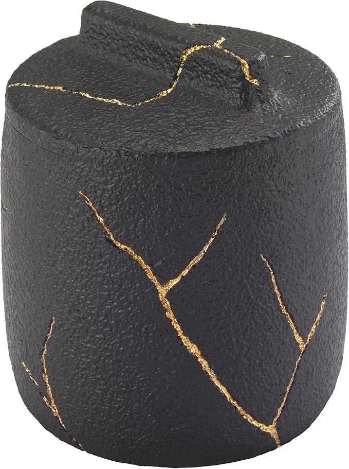 Nicole Miller - Covered Jar, Resin Countertop Accessories, Dorm Room Essentials (Sydney Collection, Black/Gold)