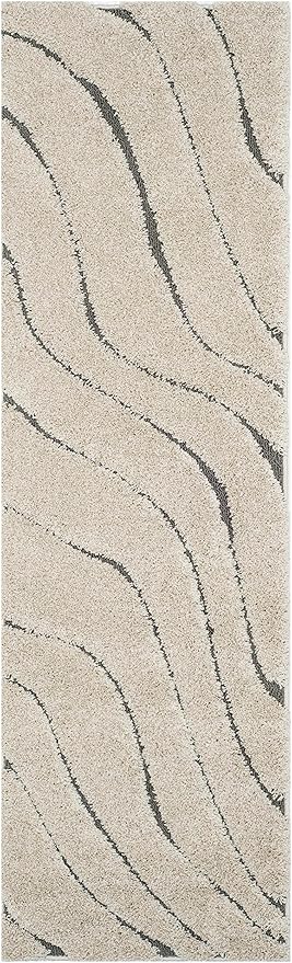 SAFAVIEH Florida Shag Collection Runner Rug - 2'3" x 7', Cream & Grey, Non-Shedding & Easy Care, 1.2-inch Thick Ideal for High Traffic Areas in Living Room, Bedroom (SG472-1180)