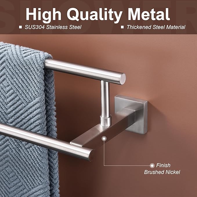 Bath Double Towel Bars, Towel Racks SUS304 Stainless Steel, Towel Holder for Bathroom Wall Mount, Towel Hanger Rail Accessories, 2-Tiers (Brushed Nickel, 32 Inch)
