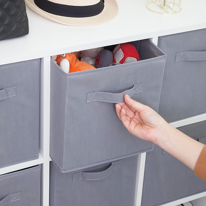 Storage Cubes, 11 Inch Cube Storage Bins, Set of 10, Fabric Foldable Storage Bins With Handles, Closet Storage Organizer Bins, Cubby Clothing Storage Baskets for Shelves, Gray