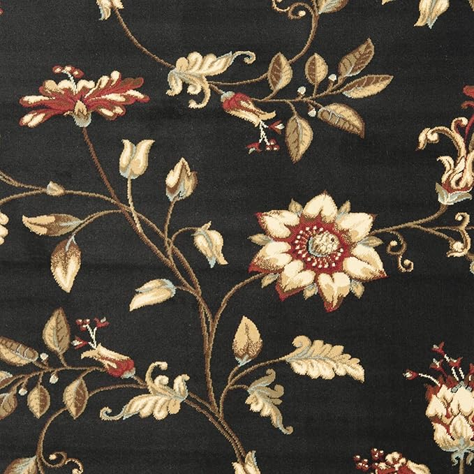 SAFAVIEH Lyndhurst Collection Area Rug - 5'3" x 7'6", Black & Multi, Traditional Floral Design, Non-Shedding & Easy Care, Ideal for High Traffic Areas in Living Room, Bedroom (LNH552-9091)